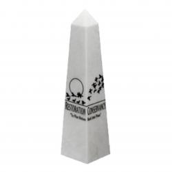 White Marble Obelisk, 2.25" wide x 8" tall x 2.25" deep