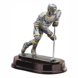 Ice Hockey (male) Resin Trophy, pewter with gold accents, 8.75" tall