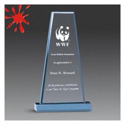 Acrylic Prism Award, 3/4" Thick clear, jade or blue acrylic, 6" wide x 10.75" tall x 2" deep