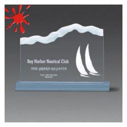 Acrylic Ridge Award, 3/4" Thick clear, jade or blue acrylic, 10" wide x 7.25" tall x 2" deep