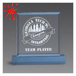 Acrylic Straight Bevel Award, 3/4" Thick clear, jade or blue acrylic, 7.5" wide x 7.25" tall x 2" deep