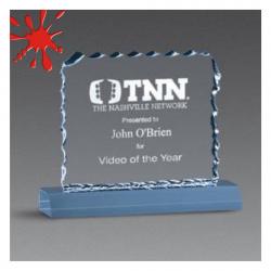 Acrylic Cracked Ice Award, 3/4" Thick clear, jade or blue acrylic, 7.5" tall x 6.25" wide x 2" deep