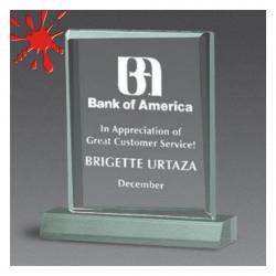 Acrylic Jewel Bevel Award, 3/4" Thick clear, jade or blue acrylic, 6.5" wide x 7.25" tall x 2" deep