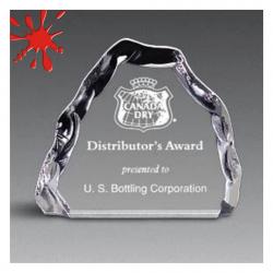 Acrylic Iceberg Award, 1" Thick clear or jade acrylic, 8" wide x 7" tall x 1" deep