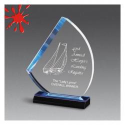 Acrylic Sail Award, 3/4" Thick clear acrylic, 6" wide x 10" tall x 2" deep