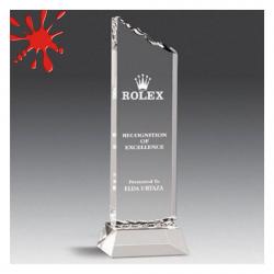 Acrylic Summit Award, 1.25" Thick clear or jade acrylic, 4.5" wide x 13" tall x 1.5" deep