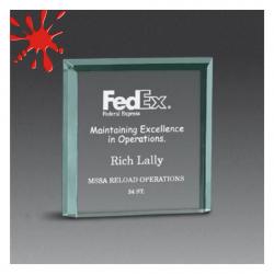 Acrylic Double Bevel Award, 1" Thick jade or clear acrylic, 6" wide x 6" tall x 1" deep