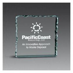 Acrylic Ice Stand Award, 1" Thick jade or clear acrylic, 6" wide x 6" tall x 1" deep