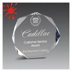 Acrylic Octagon Bevel Award, 1" Thick Jade or clear acrylic, 6" wide x 6" tall x 1" deep
