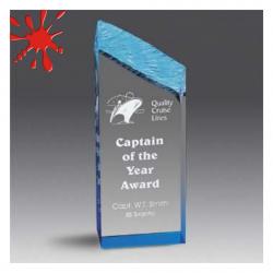 Acrylic Chiseled Edge Award, 1.5" - 2" Thick clear acrylic, 3.5" wide x 9.75" tall x 2" deep