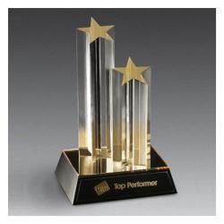 Acrylic Double Star Award, 6" wide x 9.5" tall x 5" deep