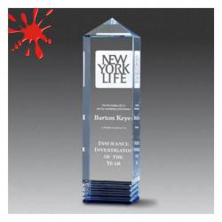 Acrylic Crystal Cut Pillar award, 2.75" Thick clear acrylic, 2.75" wide x 8" tall x 2.75" deep