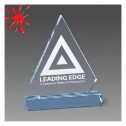 Acrylic Pinnacle Award, 3/4" Thick clear, jade or blue acrylic, 8" wide x 8.75" tall x 2" deep