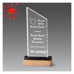 Acrylic Peak Award, 3/4" Thick clear, jade or blue acrylic, 5.25" wide x 13.25" tall x 2" deep