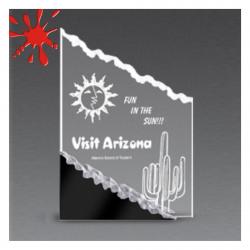 Acrylic Sculptured Frosted Mountain Award, 1/2" Thick clear acrylic, 6.75" wide x 10.25" tall x 1.5" deep