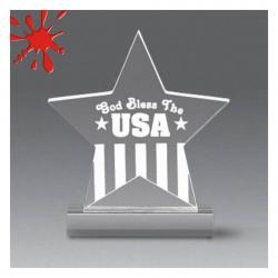 Acrylic Star Award, 3/4" thick clear, jade, blue or gold, 7" wide x 7.75" tall x 2" deep