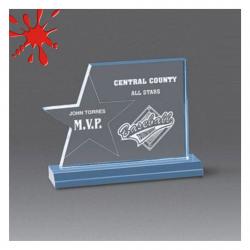 Acrylic Star Page Award, 3/4" Thick clear, jade, gold or blue, 7.5" wide x 6" tall x 2" deep
