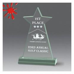 Acrylic Star Obelisk Award, 3/4" Thick clear, jade, gold or blue, 5.75" wide x 8.75" tall x 2" deep