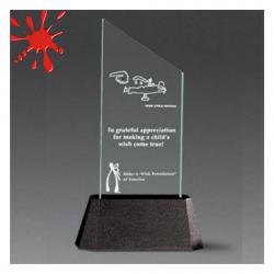 Acrylic Pop-peak Award, 3/8" Thick clear or jade acrylic, 4.88" wide x 7.5" tall x .380" deep