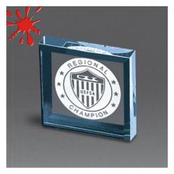 Acrylic Beveled Square Paperweight, 3/4" Thick clear, jade or blue acrylic, 3" wide x 3" tall x .75" deep