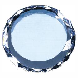 Crystal Round Paperweight, 3/4" Thick Optical Crystal, 3.5" wide x .75" tall x 3.5" deep