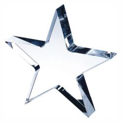 Crystal Star Paperweight, 3/4" Thick Optical Crystal, 6" wide x .75" tall x 6" deep