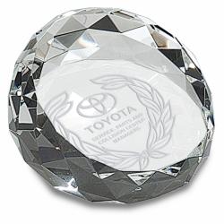 Crystal Round Slanted Paperweight, 3.5" wide x 1.875" tall x 3.5" deep