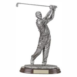 Golf (male) Resin Trophy, pewter with gold accents, 10.5" High