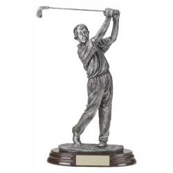 Golf (male) Resin Trophy, pewter with gold accents, 8.5" High