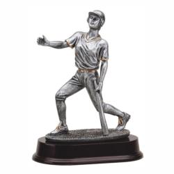 Baseball Bat Down (f) Resin Trophy, pewter with gold accents, 9.5" High