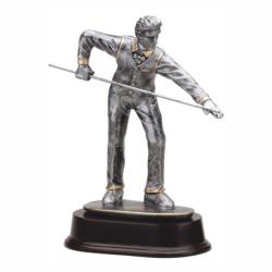 Billiards (male) Resin Trophy, pewter with gold accents, 9" High