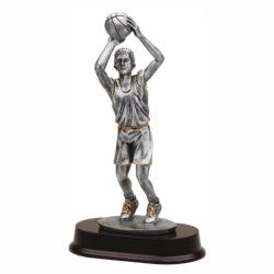 Basketball (male) Resin Trophy, pewter with gold accents, 12" High