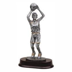 Basketball (female) Resin Trophy, pewter with gold accents, 12" High