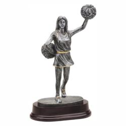 Cheerleader Resin Trophy, pewter with gold accents, 10" High