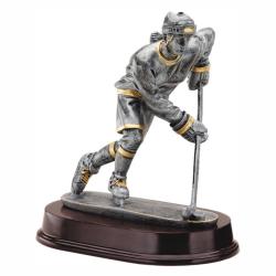 Ice Hockey (female) Resin Trophy, pewter with gold accents, 8.75" High
