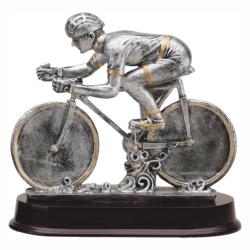 Racing Bike (male) Resin Trophy, pewter with gold accents, 9" High