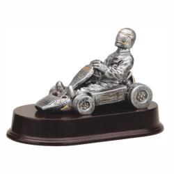 Go Kart Resin Trophy, pewter with gold accents, 5" High