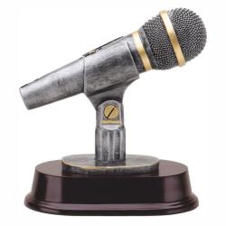 Microphone Resin Trophy, pewter with gold accents, 7" High