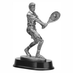 Tennis (male) Resin Trophy, pewter with gold accents, 10" High