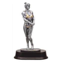 Bodybuilding (female) Resin Trophy, pewter with gold accents, 9" High
