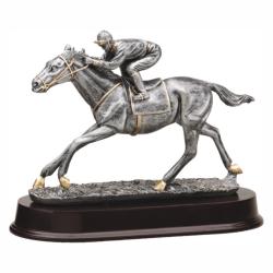 Horse Racing Resin Trophy, pewter with gold accents, 8.5" High