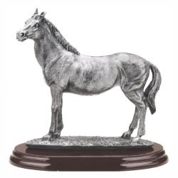 Horse Resin Trophy, pewter with gold accents, 8" High