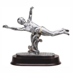 Swimming (male) Resin Trophy, pewter with gold accents, 9.5" High