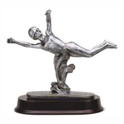Swimming (female) Resin Trophy, pewter with gold accents, 9.5" High