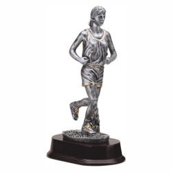 Runner (female) Resin Trophy, pewter with gold accents, 10" High