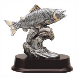 Fish Resin Trophy, pewter with gold accents, 6" High