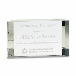Crystal Block award, 1-1/8" Optical Crystal, 7" wide x 4.25" tall x 1.125" deep