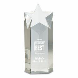 Crystal Star Column, optical Crystal, 4.25" wide x 10" tall x 2.375" deep