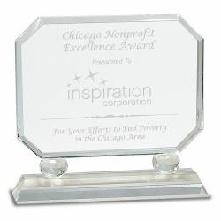 Crystal Notched Rectangle award, 3/4" Thick Optical Crystal, 8" wide x 8.25" tall x 2" deep