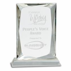 Crystal Beveled Rectangle award, 3/4" Thick Optical Crystal, 5" wide x 8" tall x 2" deep